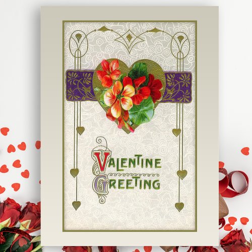 Vintage Hearts and Flowers Valentine Postcard