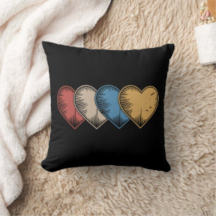 Vintage Hearts Cool Retro Valentines Day Gift Throw Pillow
