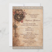 Vintage Hearts Lock and Key Neutral Baby Shower Invitation (Back)