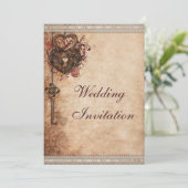 Vintage Hearts Lock and Key Wedding Invitation (Standing Front)