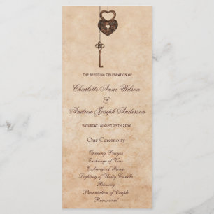 Vintage Hearts Lock and Key Wedding Program