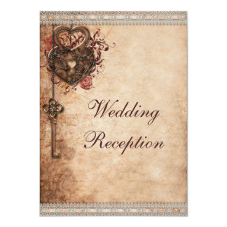 Vintage Hearts Lock and Key Wedding Reception Invitation