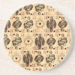 Vintage Hearts Playing Cards Queen King Jack Ace Coaster