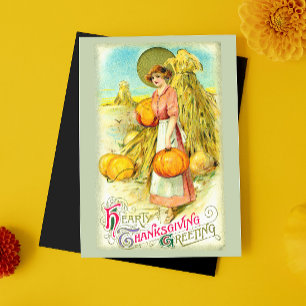 Vintage Hearty Thanksgiving Greeting Pumpkin Holiday Postcard