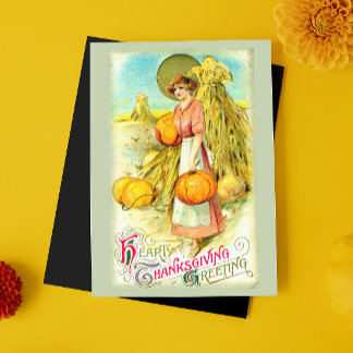 Vintage Hearty Thanksgiving Greeting Pumpkin Holiday Postcard