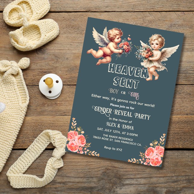 Vintage Heaven sent Angelic  Gender Reveal Invitation (Creator Uploaded)