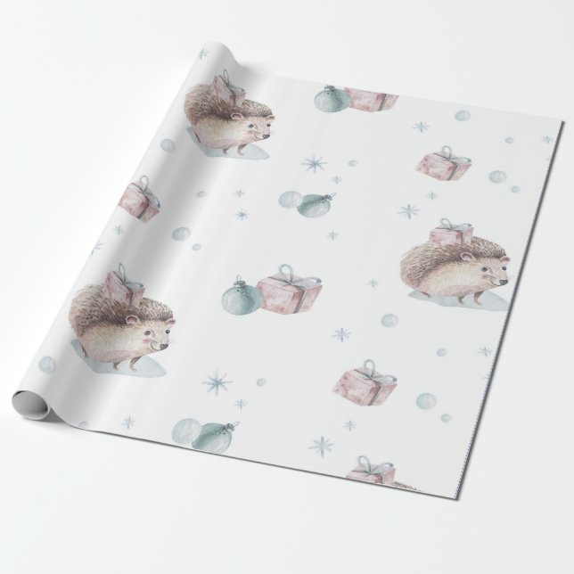 VINTAGE HEDGEHOG CHRISTMAS GIFT WRAPPING  PAPER (Unrolled)