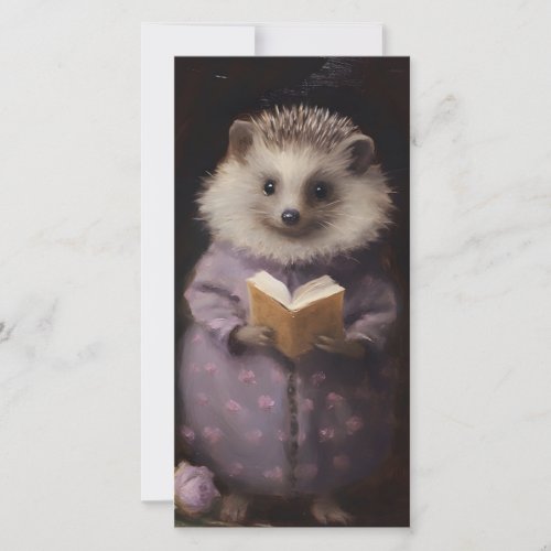 Vintage Hedgehog Purple Bookmark for Bookworms  Thank You Card