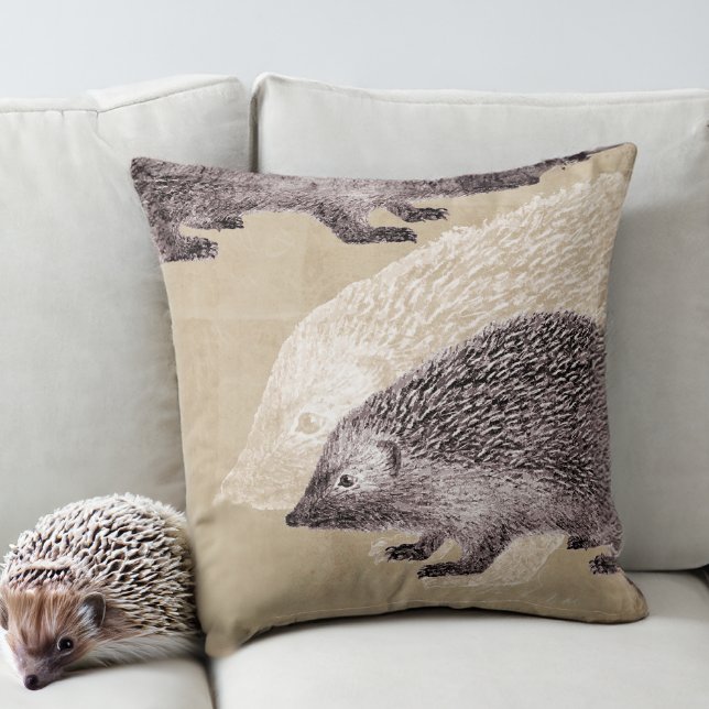 Vintage Hedgehogs Collage Throw Pillow