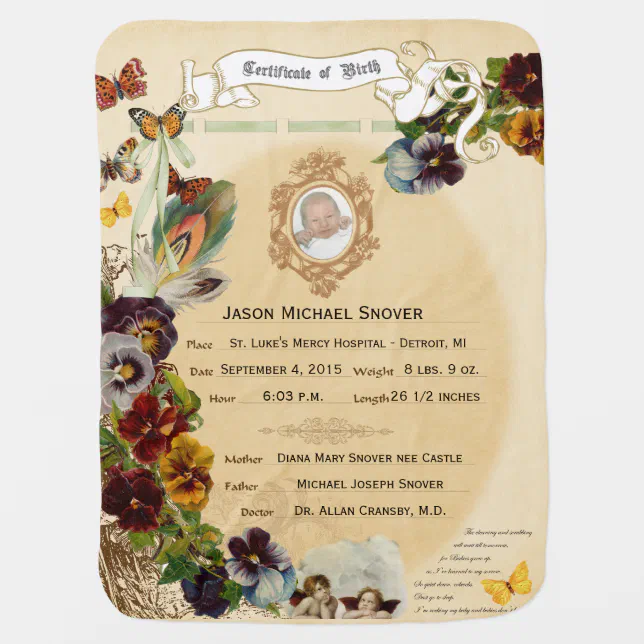Vintage Heirloom Birth Certificate Baby Blanket Zazzle