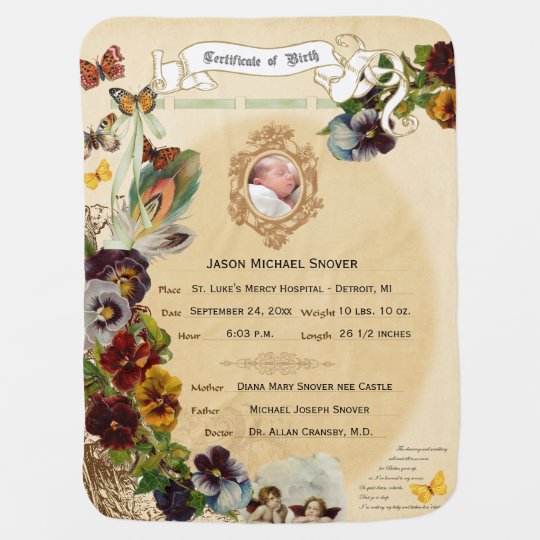 Vintage Heirloom Birth Certificate (updated) Baby Blanket Zazzle com