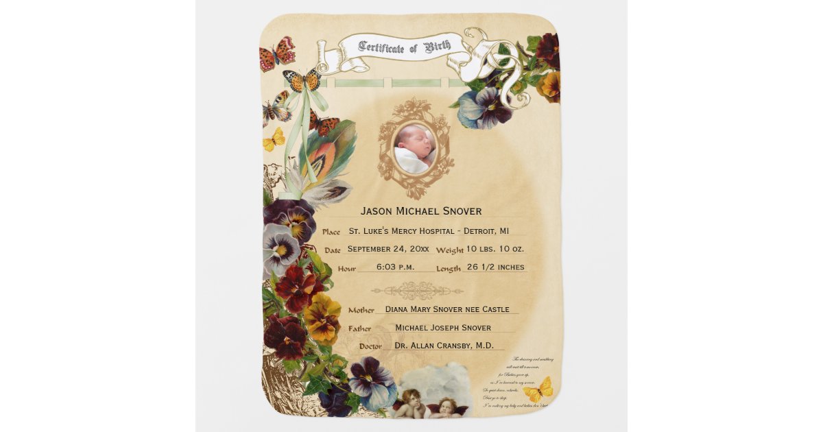 Vintage Heirloom Birth Certificate (updated) Baby Blanket Zazzle Vintage Heirloom Birth Certificate (updated) Baby Blanket Zazzle