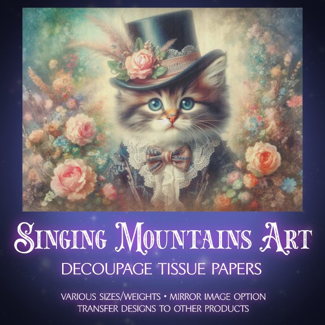 Vintage Heirloom Botanical Kitten Decoupage  Tissue Paper (Creator Uploaded)