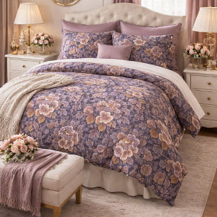 Vintage Heirloom Petals purple floral Duvet Cover