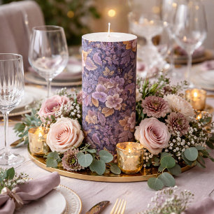 Vintage Heirloom Petals purple floral Pillar Candle