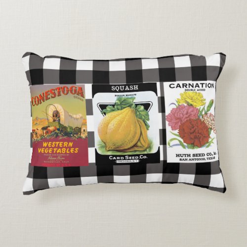 Vintage Heirloom Seed Pack Plaid Pillow