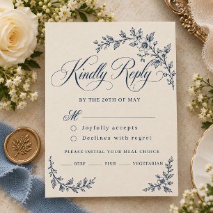 Vintage Heirloom Sketch Wildflower Wedding RSVP Card