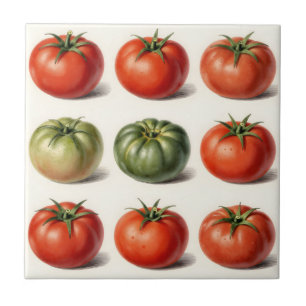 Vintage Heirloom Tomato Variety Botanical Grid Ceramic Tile