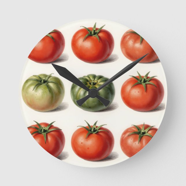 Vintage Heirloom Tomato Variety Botanical Grid  Round Clock (Front)