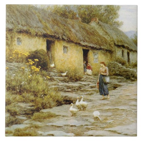 Vintage Helen Allingham Irish Cottage Ceramic Tile