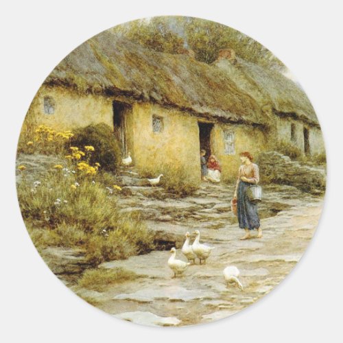 Vintage Helen Allingham Irish Cottage Classic Round Sticker