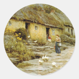 Vintage Helen Allingham Irish Cottage Classic Round Sticker