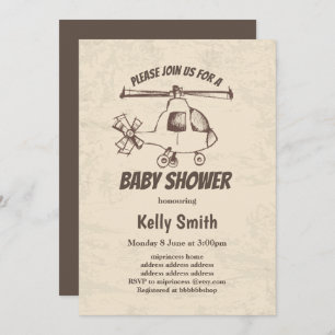 vintage, Helicopter, boy baby shower Invitation