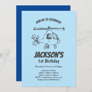 vintage, Helicopter, boy birthday invitation