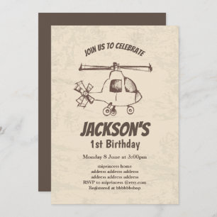 vintage, Helicopter, boy birthday invitation