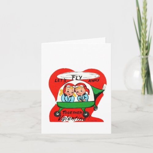 Vintage Helicopter Couple Valentine Card