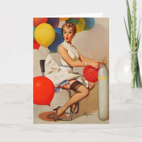 Vintage helium Party balloons Pin up Girl Card