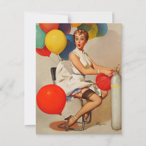 Vintage helium Party balloons Pin up Girl Invitation
