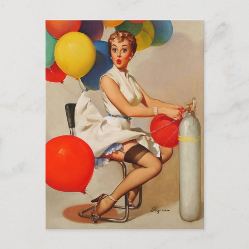 Vintage helium Party balloons Pin up Girl Postcard