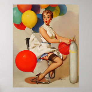 Vintage helium Party balloons Pin up Girl Poster