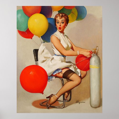 Vintage helium Party balloons Pin up Girl Poster