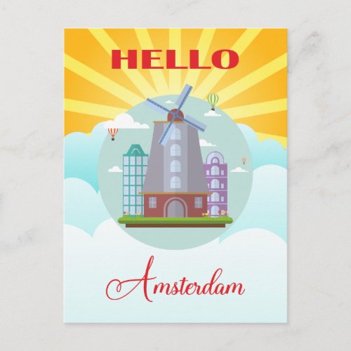 Vintage Hello Amsterdam Holland Travel Postcard
