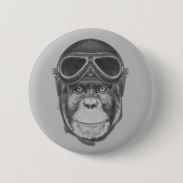 Vintage Helmet Chimpanzee Button (Front)