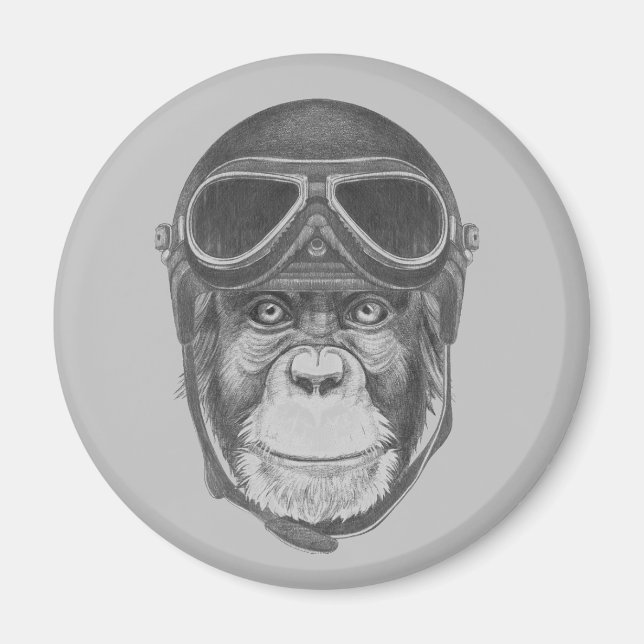 Vintage Helmet Chimpanzee Magnet (Front)