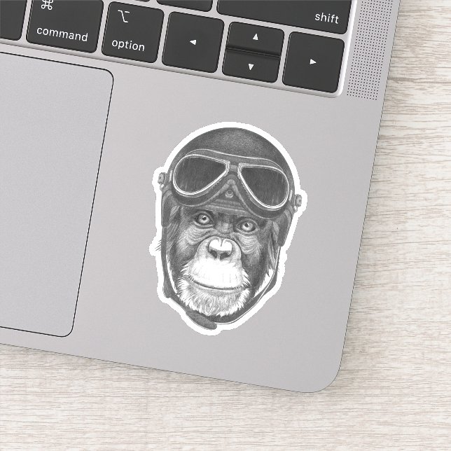 Vintage Helmet Chimpanzee Sticker (Detail)