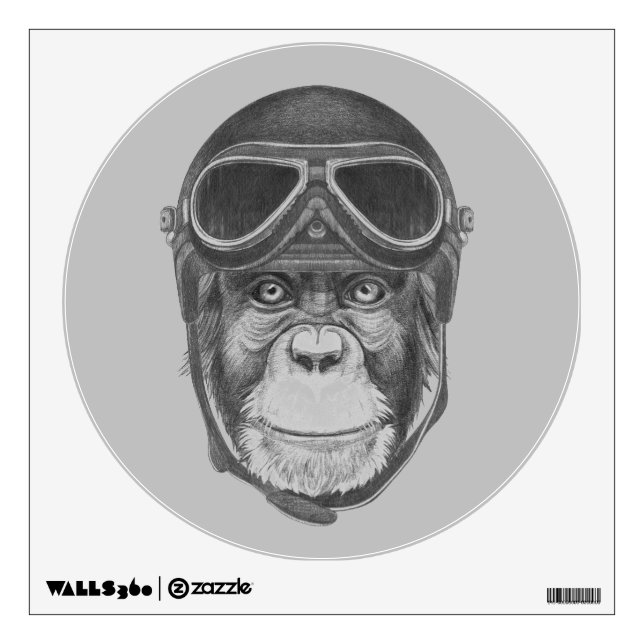 Vintage Helmet Chimpanzee Wall Decal (Front)