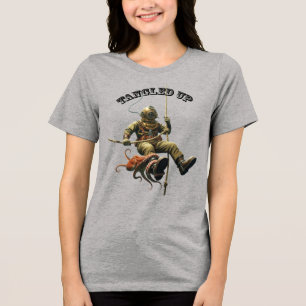 Vintage Helmet Diver on a Rope with an Octopus URM Tri-Blend Shirt