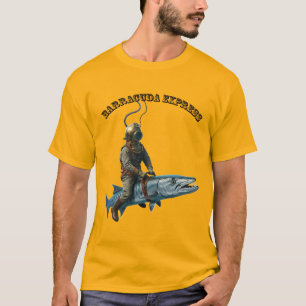 Vintage Helmet Diver Riding a Barracuda Fish URM T-Shirt