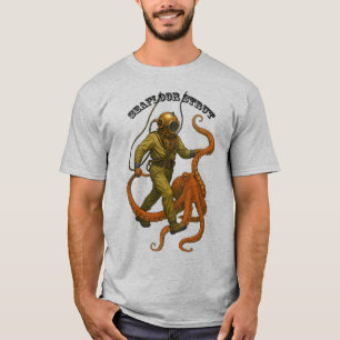 Vintage Helmet Diver Walking with an Octopus URM T-Shirt