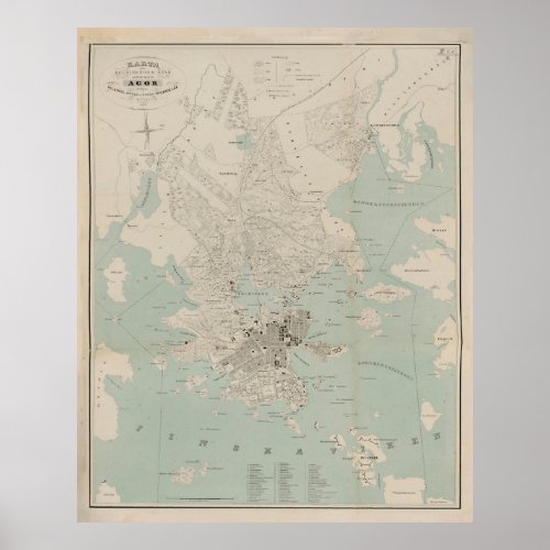 Vintage Helsinki Finland Map 1869 Poster