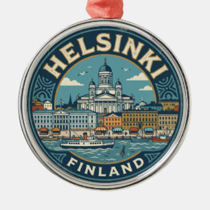 Vintage Helsinki Finland Metal Ornament