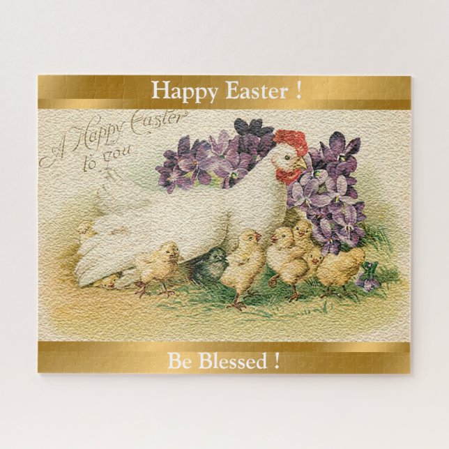 Vintage Hen And Chickens Easter Jigsaw Puzzle (Horizontal)