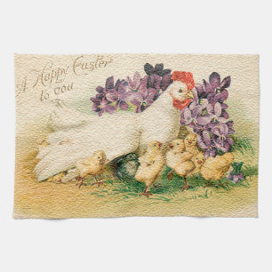 Vintage Hen And Chickens Easter Kitchen Towel