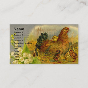 Vintage Hen and Chicks Business Card