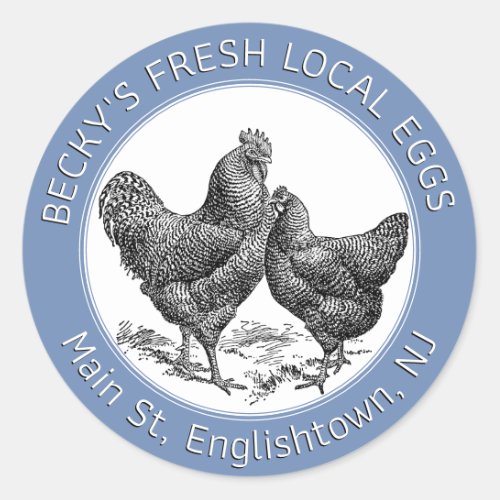 Vintage Hen and Rooster Blue Egg Carton Label
