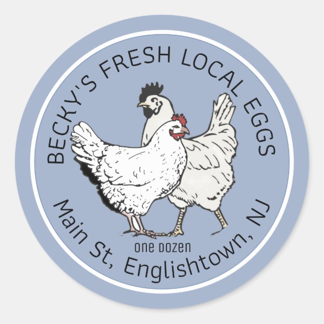 Vintage Hen and Rooster Blue Egg Carton Label (Front)